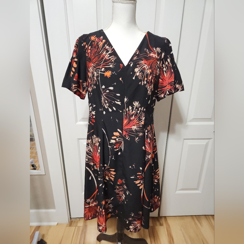 London Times Black and Red Floral Midi Dress